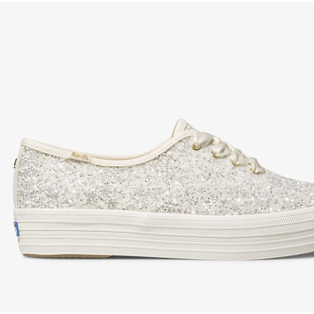 Keds x Kate Spade Triple Glitter Platform Sneaker - Cream - 6 - NEW